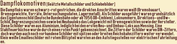 Dampflokomotiven (geätzte Metallschilder und Schiebeschilder)