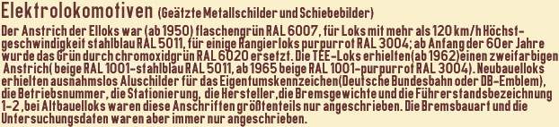 Elektrolokomotiven (geätzte Metallschilder und Schiebeschilder)